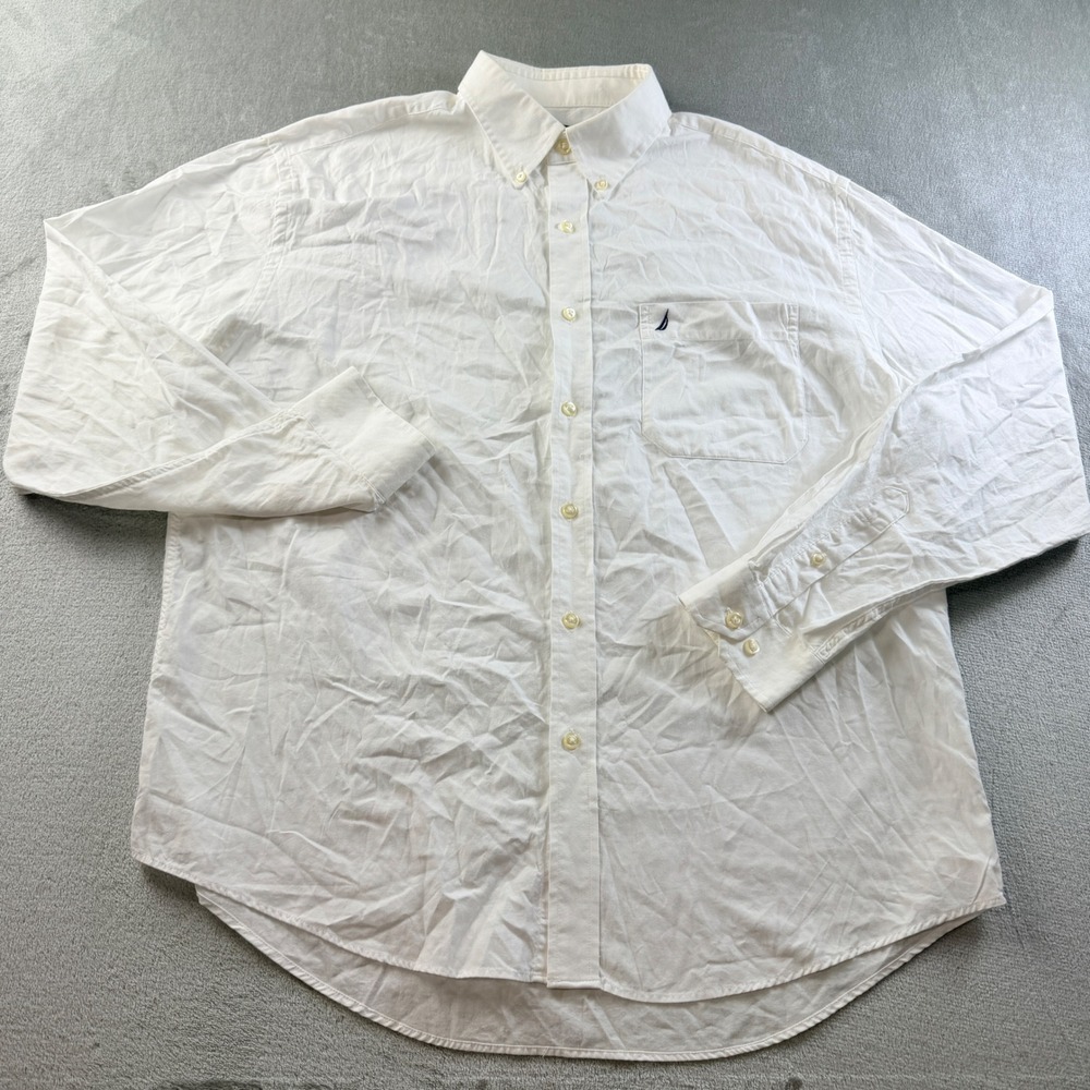 Nautica Men's White‎ Long Sleeve Button Down Dress Shirt Classic Fit 16 34/35
